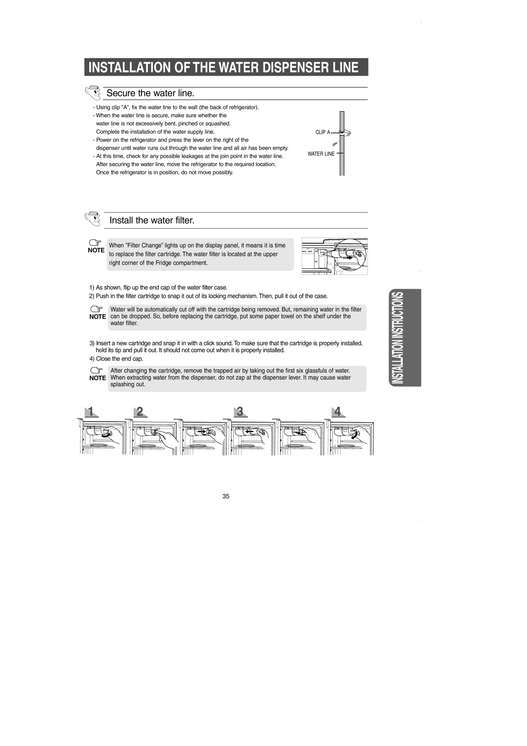 Samsung DA99-01225E owner manual Installation of the Water Dispenser Line 