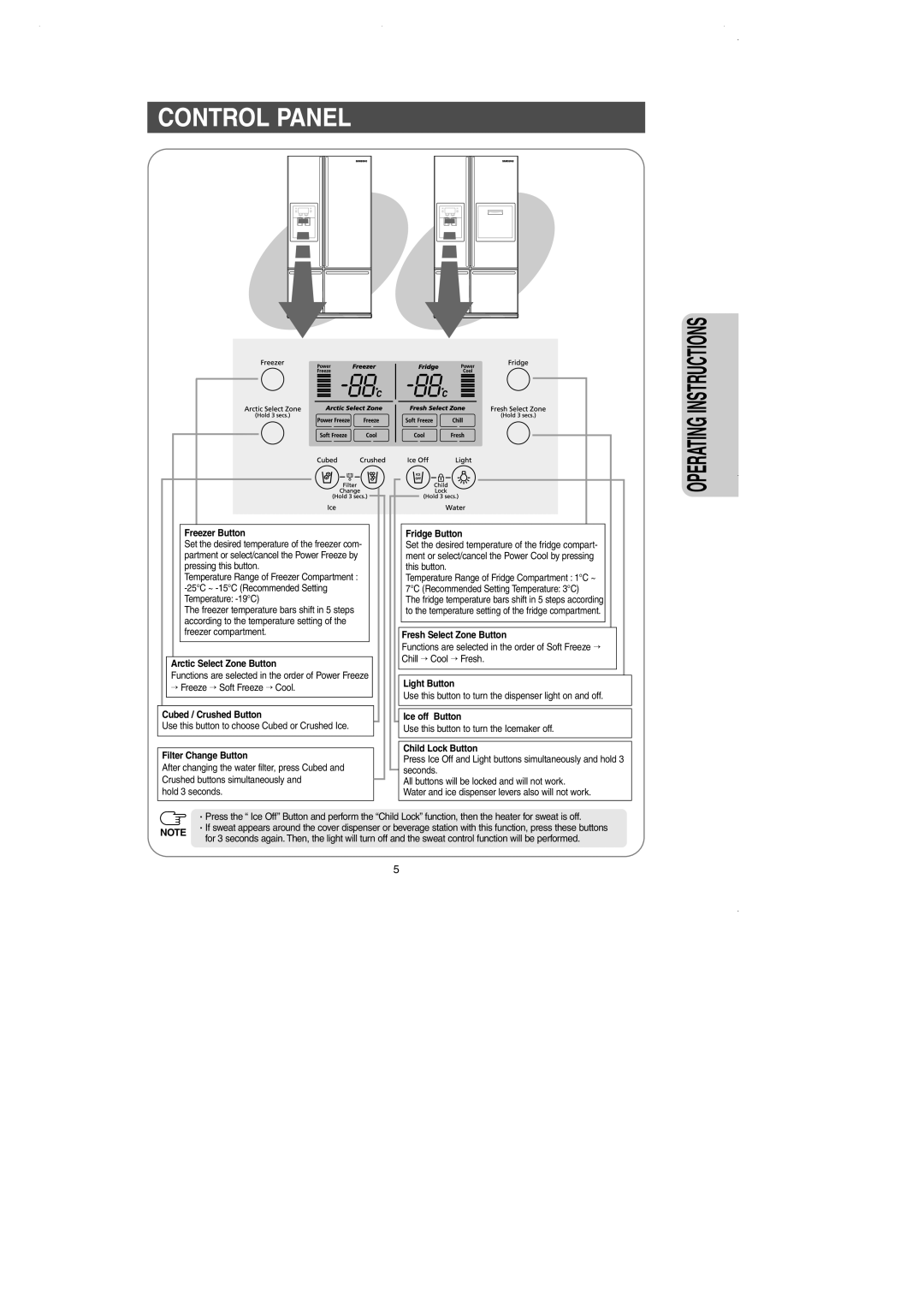 Samsung DA99-01225E owner manual Control Panel, Freezer Button 