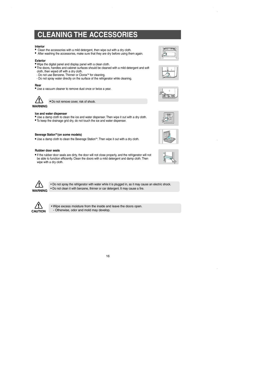 Samsung DA99-01225E owner manual Cleaning the Accessories 