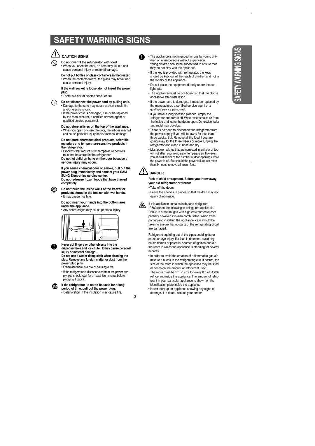 Samsung DA99-01225E owner manual Safety Warning Signs 