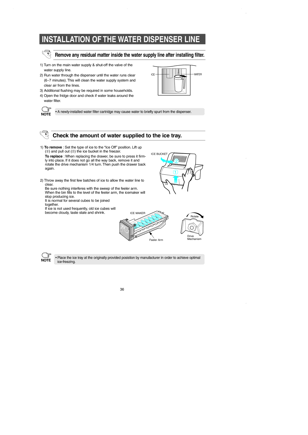 Samsung DA99-01225E owner manual Check the amount of water supplied to the ice tray 