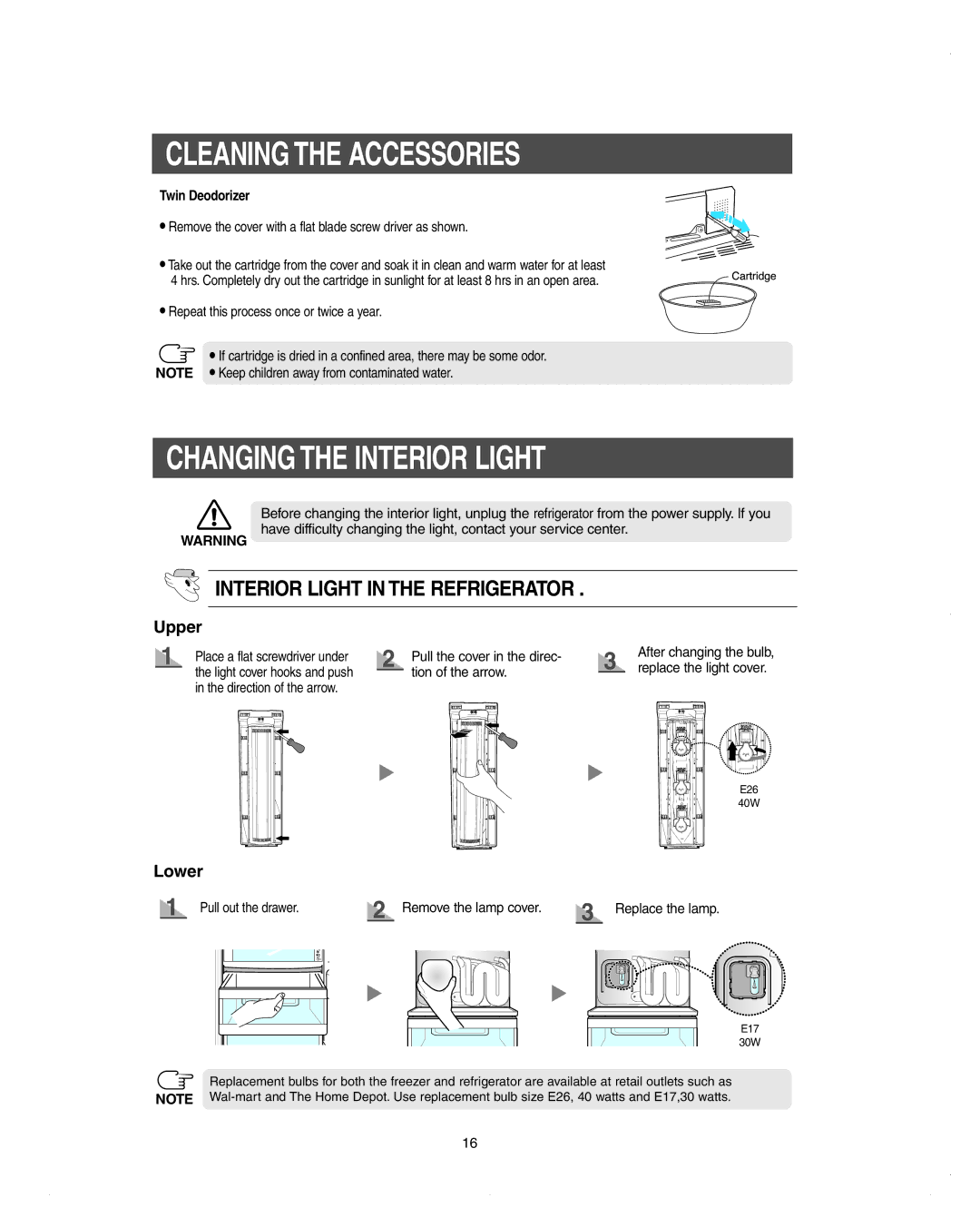 Samsung DA99-01278C owner manual Changing the Interior Light, Twin Deodorizer 