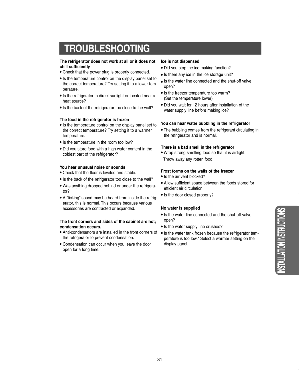 Samsung DA99-01278C owner manual Troubleshooting 