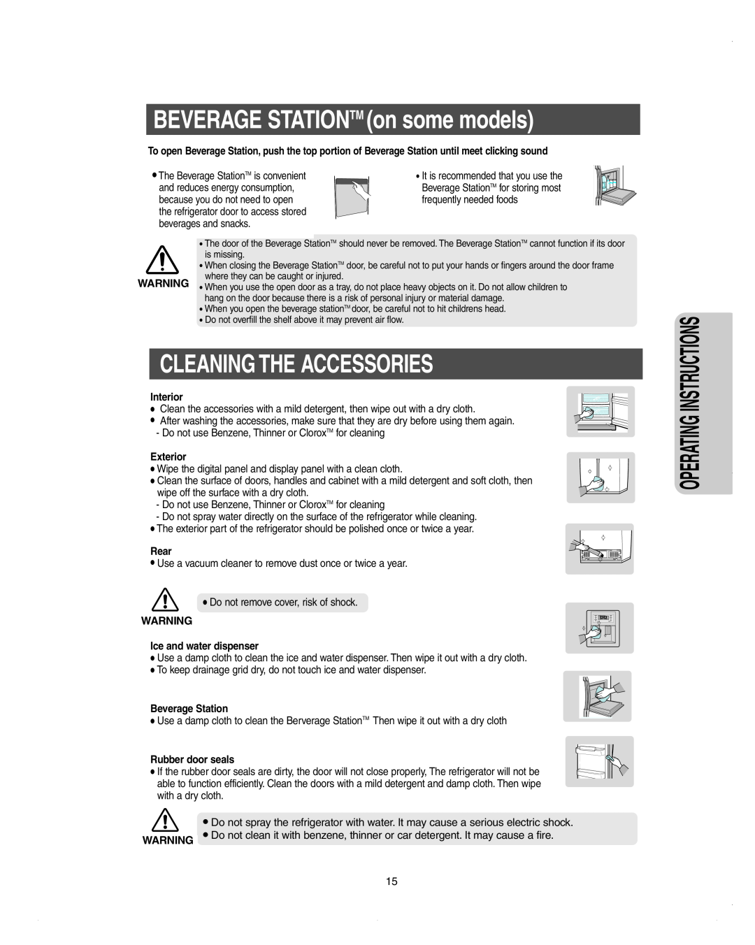 Samsung DA99-01278C owner manual BEVERAGE STATIONTM on some models, Cleaning The Accessories, Interior, Exterior, Rear 