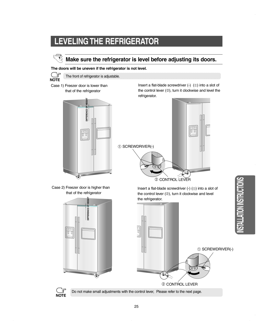Samsung DA99-01278C owner manual Leveling The Refrigerator 