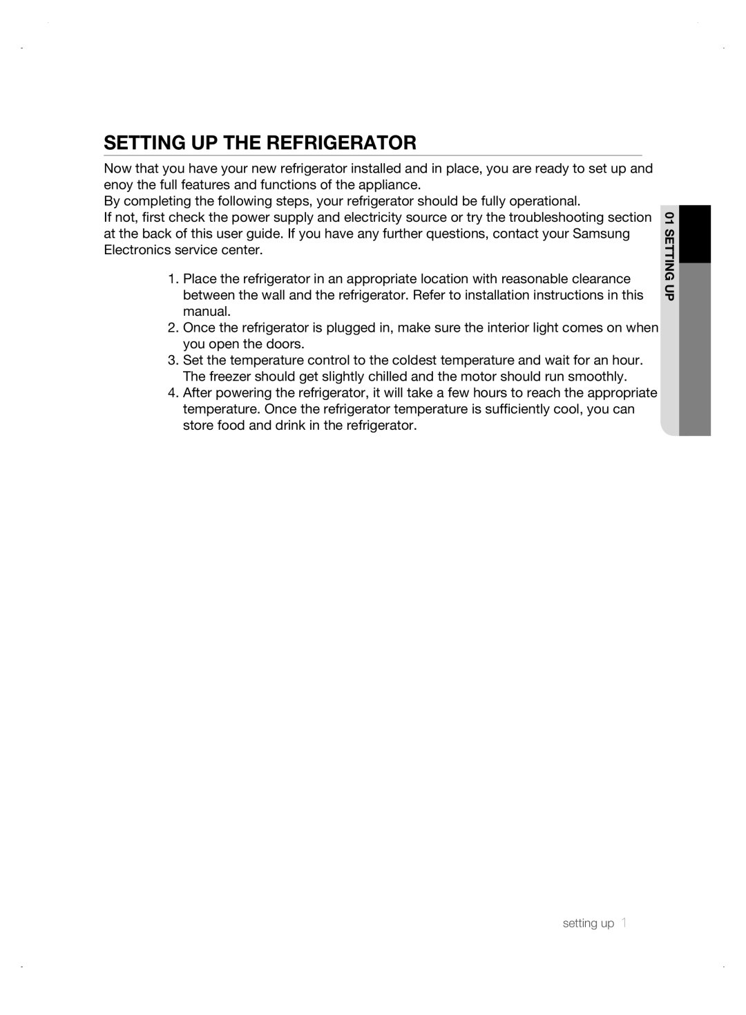 Samsung DA99-01906A user manual SEtting uP tHE rEfrigErator 