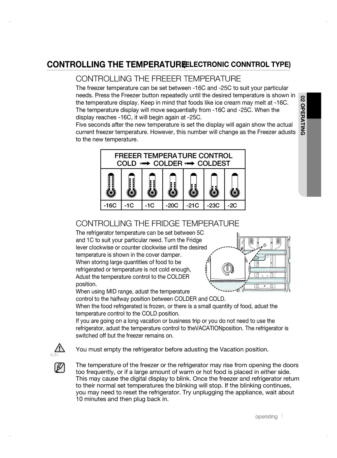 Samsung DA99-01906A user manual Controlling the Fridge Temperature 