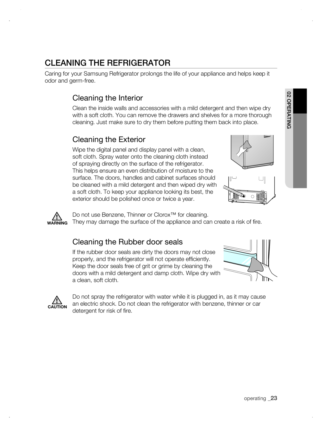 Samsung DA99-01906A user manual Cleaning The Refrigerator, Cleaning the Interior, Cleaning the Exterior 