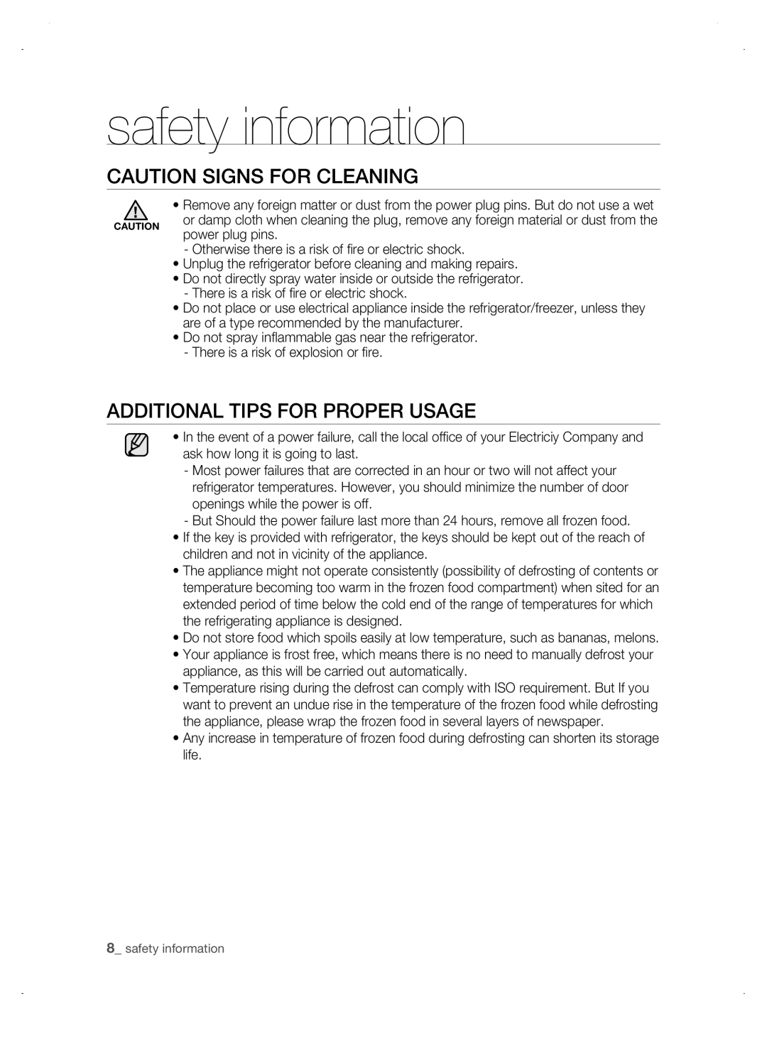 Samsung DA99-01906A user manual CAUTION SIGNS for CLEANING, aDDitionaL tiPs for ProPEr usagE, safety information 