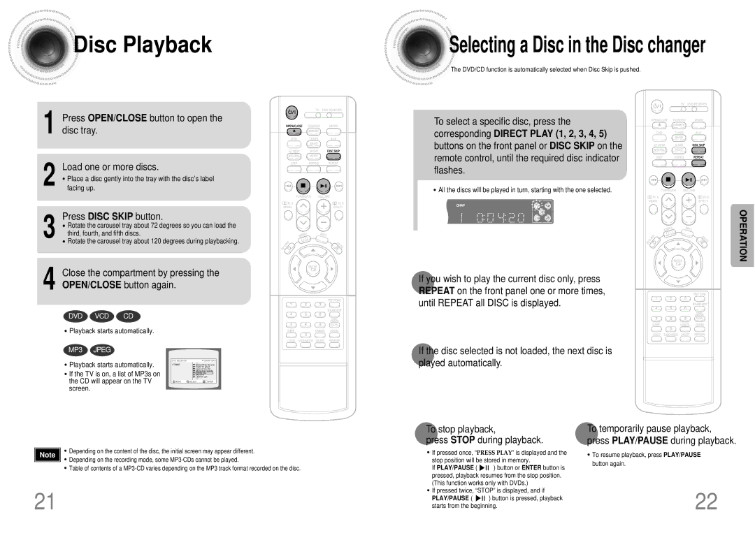 Samsung DB600-SECAGB, AH68-01287S, 20041112090049937 instruction manual Disc Playback, Corresponding Direct Play 1, 2, 3, 4 