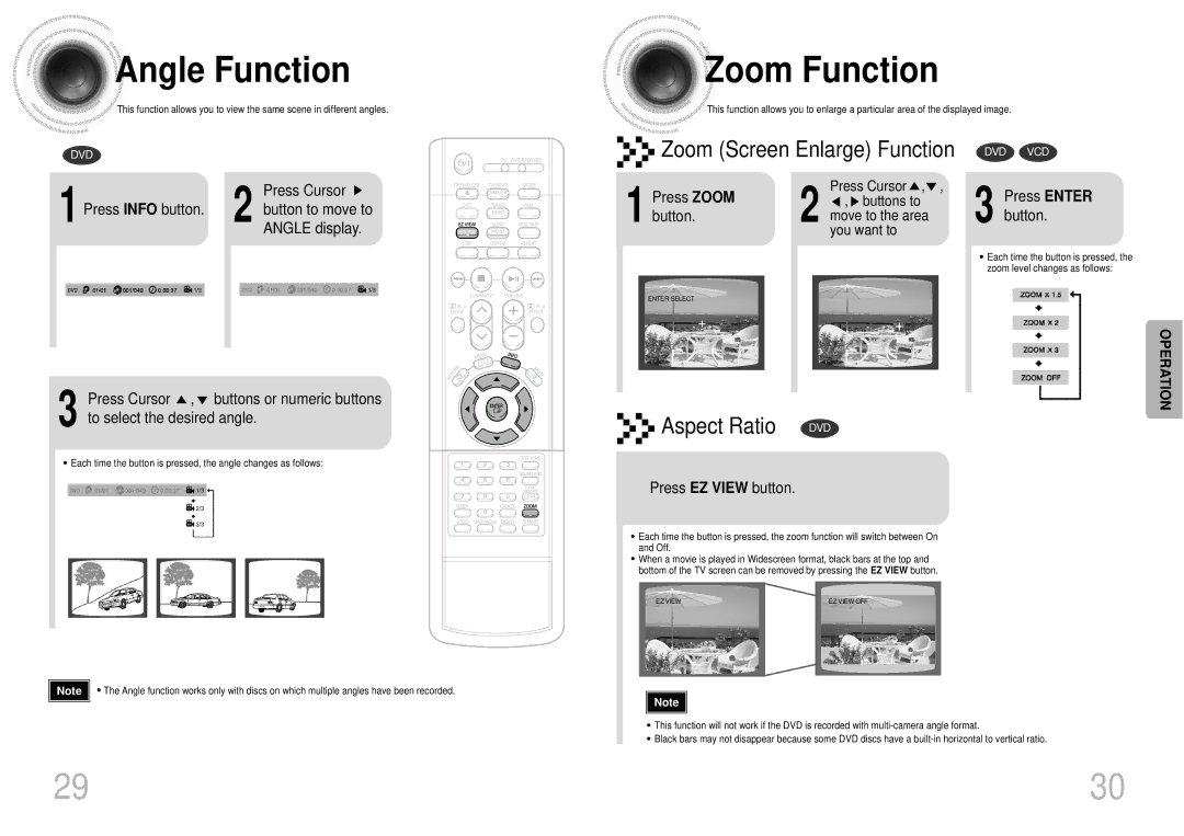 Samsung AH68-01287S, DB600-SECAGB, 20041112090049937 instruction manual Angle Function, Zoom Function 