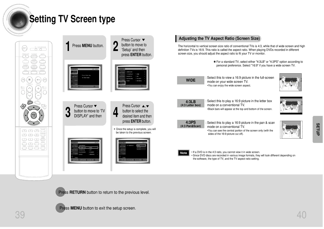 Samsung DB600-SECAGB, AH68-01287S Adjusting the TV Aspect Ratio Screen Size, Press Menu button, 43LB, 43PS 