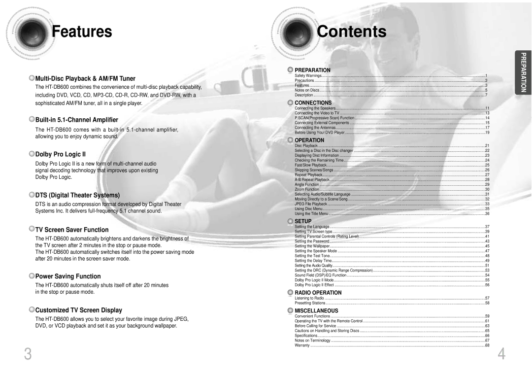 Samsung DB600-SECAGB, AH68-01287S, 20041112090049937 instruction manual Contents 