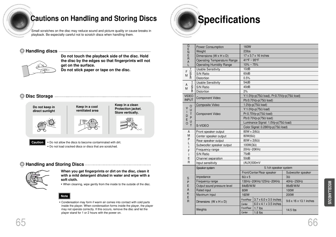 Samsung AH68-01287S, DB600-SECAGB, 20041112090049937 instruction manual Specifications 