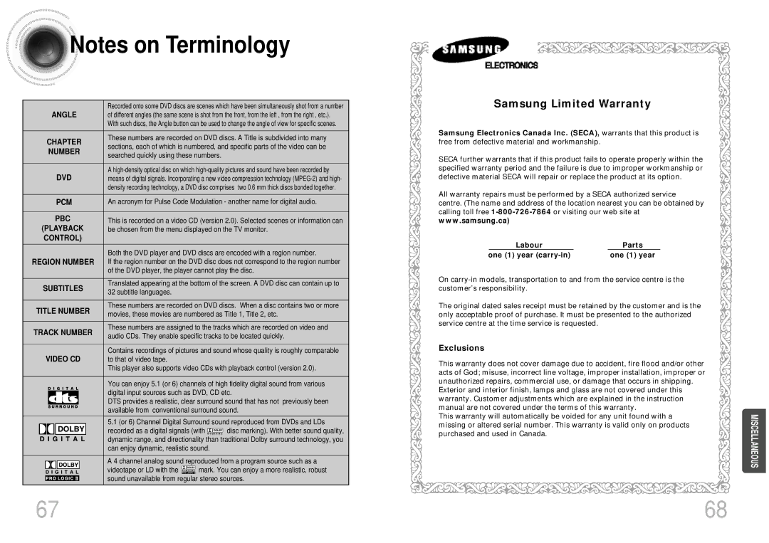 Samsung 20041112090049937 Be chosen from the menu displayed on the TV monitor, DVD player, the player cannot play the disc 