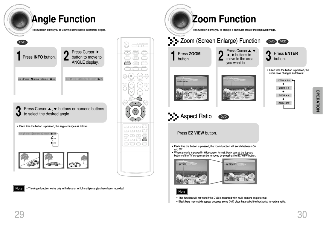 Samsung AH68-01287S AngleFunction, ZoomFunction, Zoom Screen Enlarge Function, Press Cursor, button to move to, Press ZOOM 