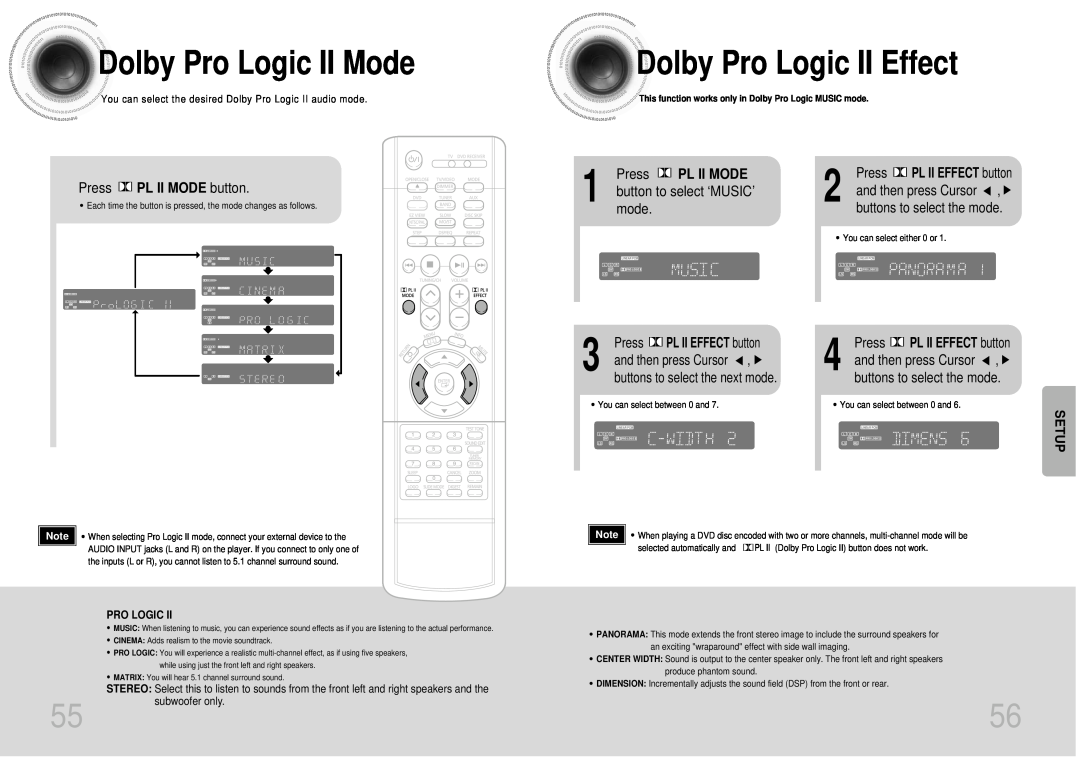 Samsung 20041112090049937 Dolby Pro Logic II Mode, Dolby Pro Logic II Effect, Press PL II MODE button, PL II EFFECT button 