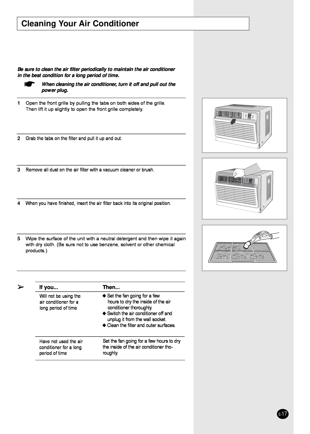 Samsung AW2402B, DB98-15114B(5) user manual Cleaning Your Air Conditioner, If you, Then 