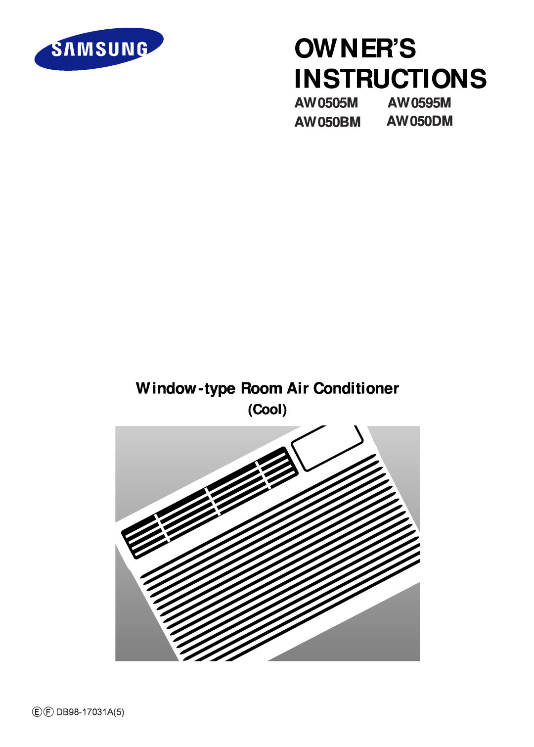 Samsung AW 050DM manual Owner’S Instructions, Window-typeRoom Air Conditioner, AW0505M AW0595M AW050BM AW050DM, Cool 