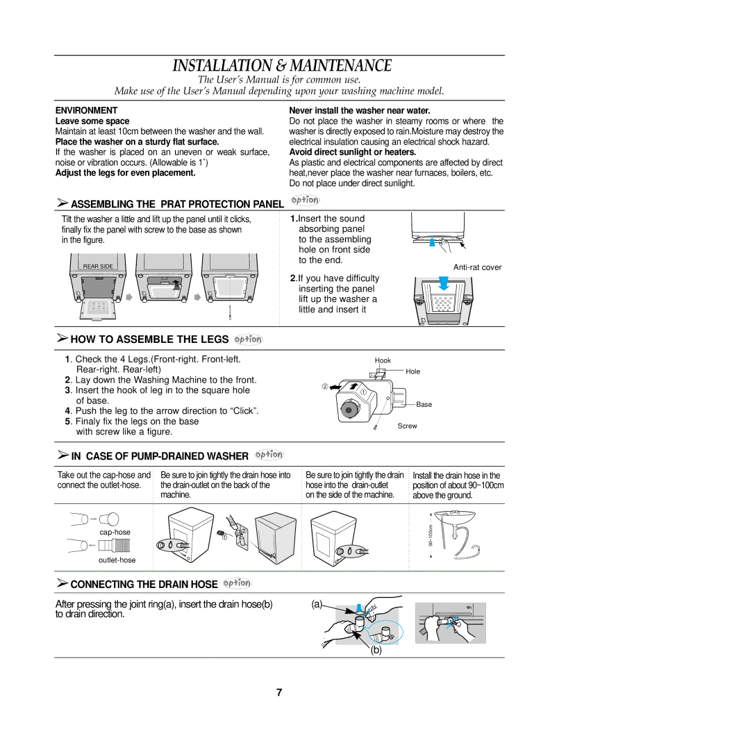 Samsung DC68-01518Q user manual Installation & Maintenance, Assembling the Prat Protection Panel, HOW to Assemble the Legs 