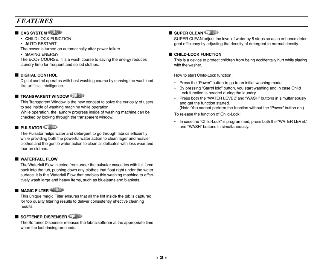 Samsung DC68-01922A user manual Features 