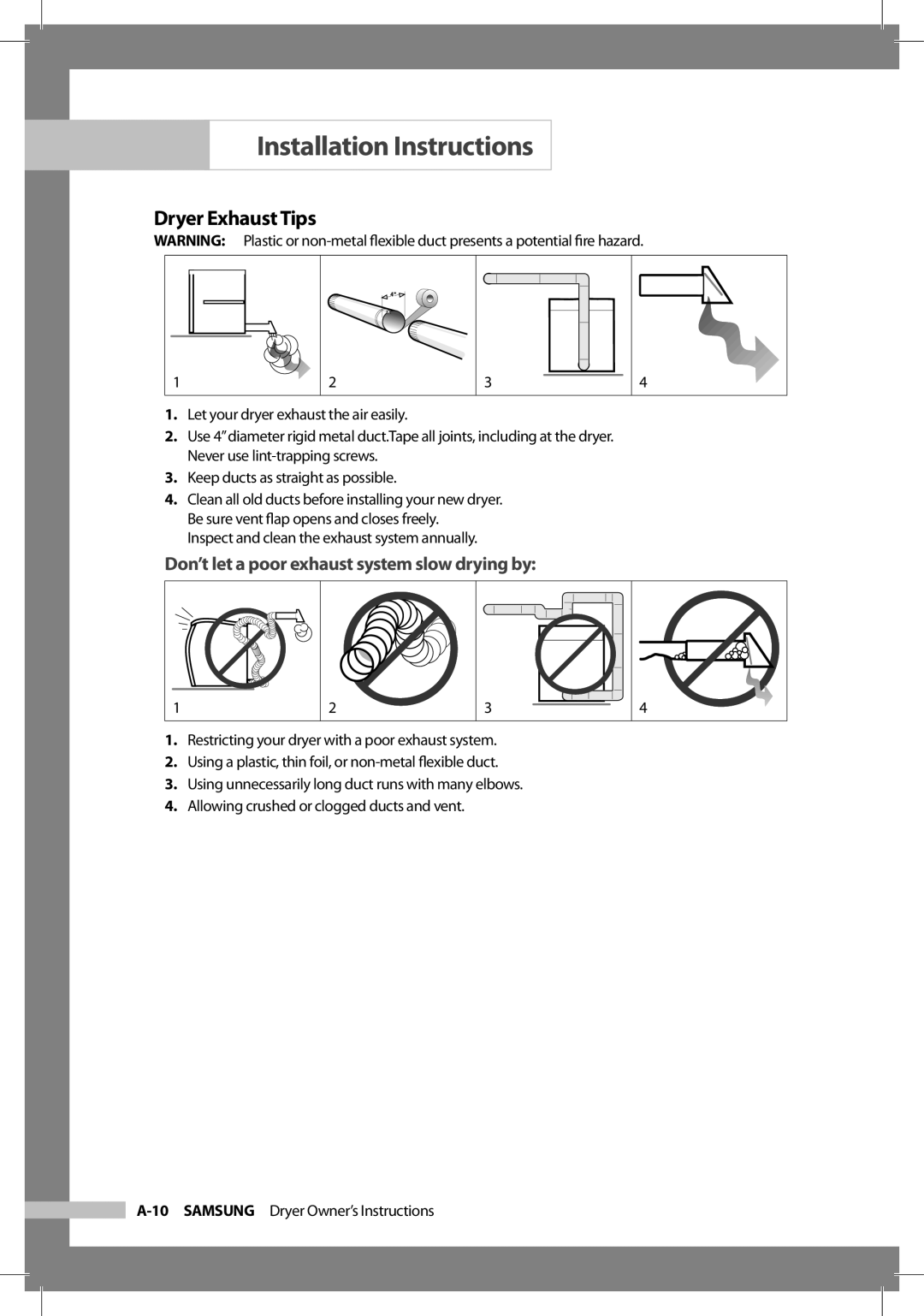 Samsung DC68-02312A-04 owner manual Dryer Exhaust Tips, Don’t let a poor exhaust system slow drying by 