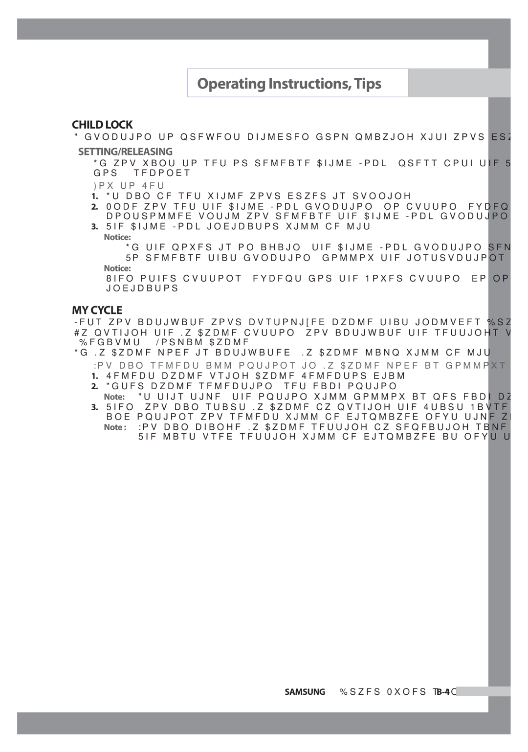 Samsung DC68-02347B-EN owner manual Child Lock, MY Cycle 