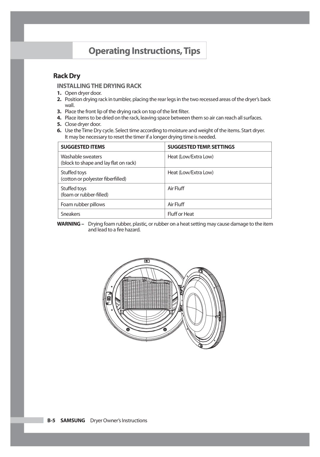 Samsung DC68-02347B-EN owner manual Rack Dry, Installing the Drying Rack 