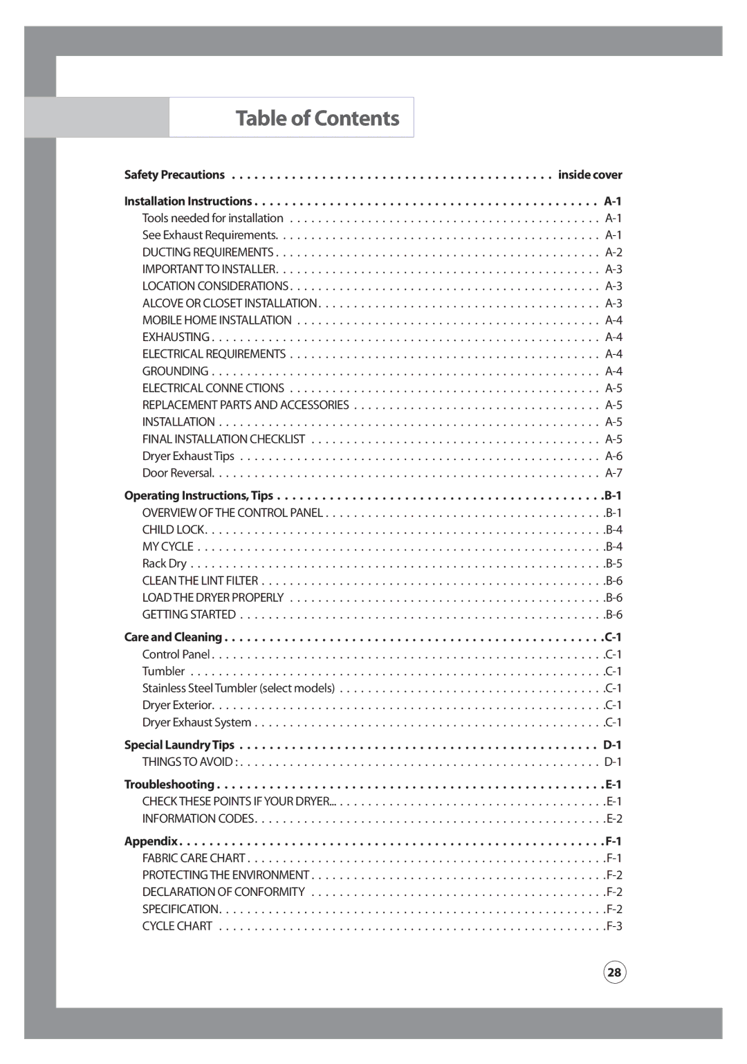 Samsung DC68-02347B-EN owner manual Table of Contents 