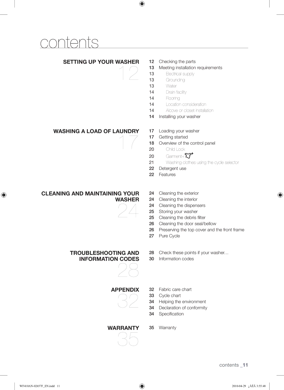 Samsung DC68-02657F user manual Contents 