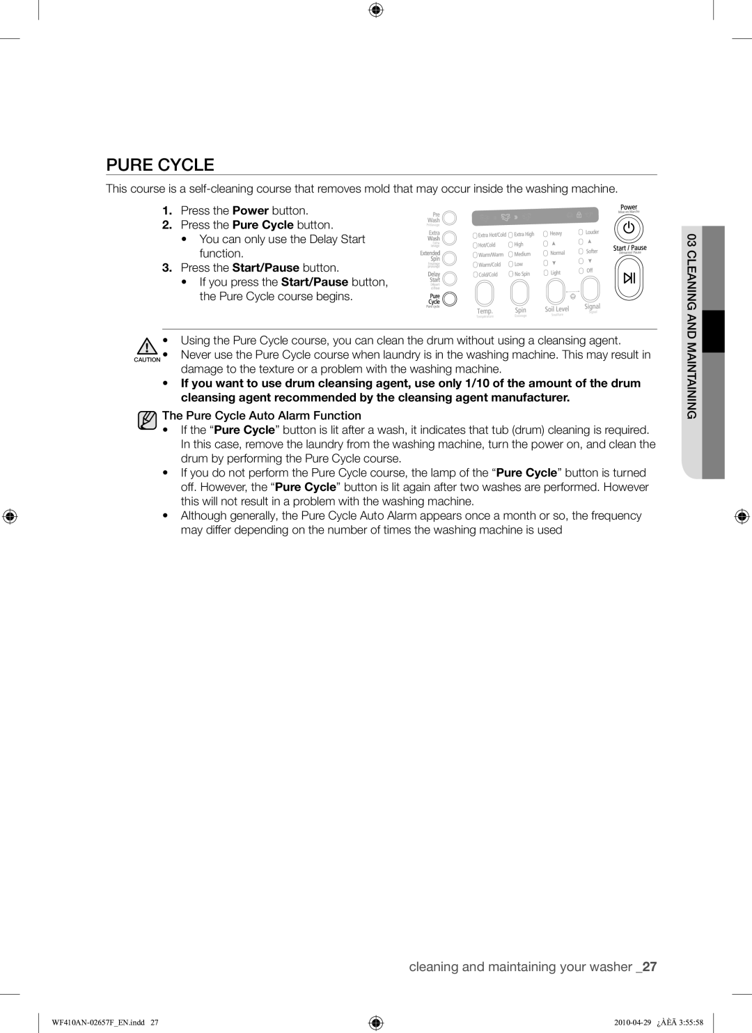 Samsung DC68-02657F user manual Pure Cycle 