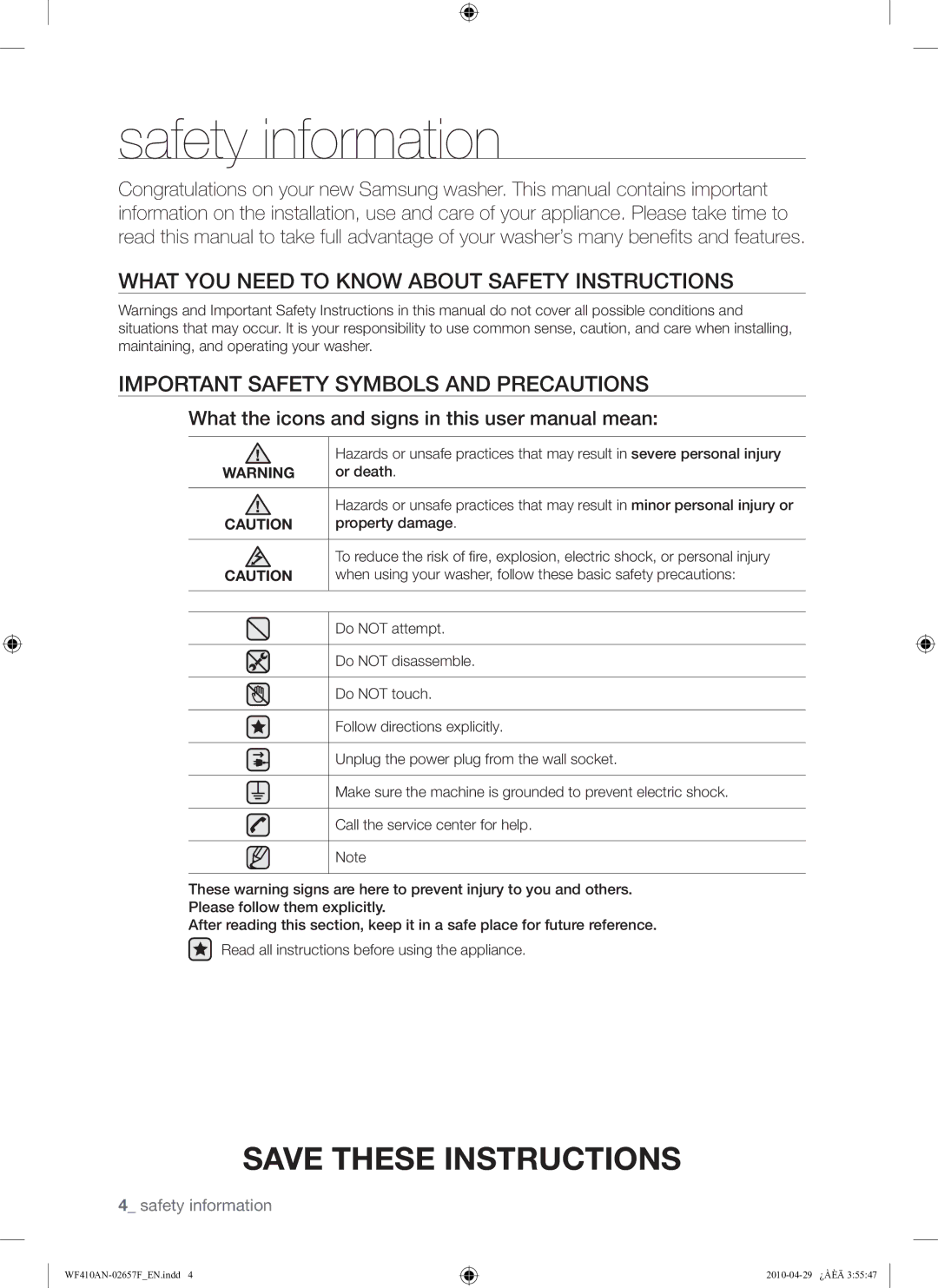 Samsung DC68-02657F user manual Safety information 