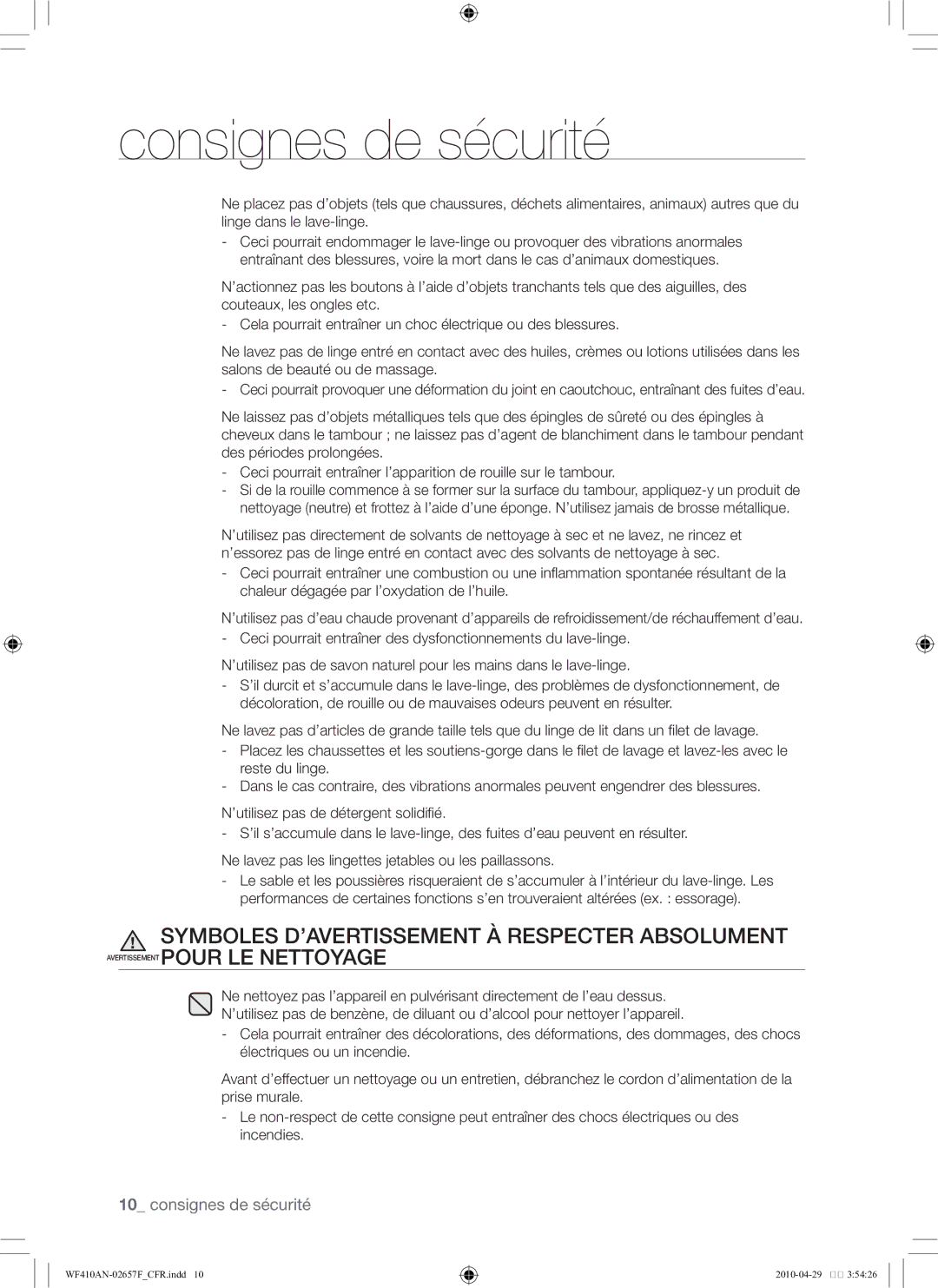 Samsung DC68-02657F user manual Consignes de sécurité 