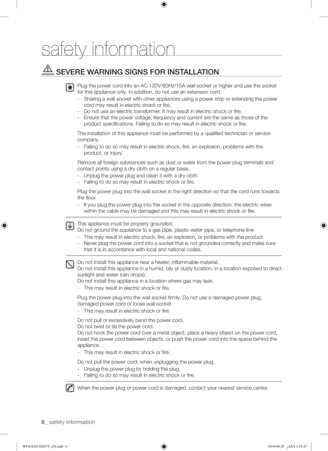 Samsung DC68-02657F user manual Safety information 