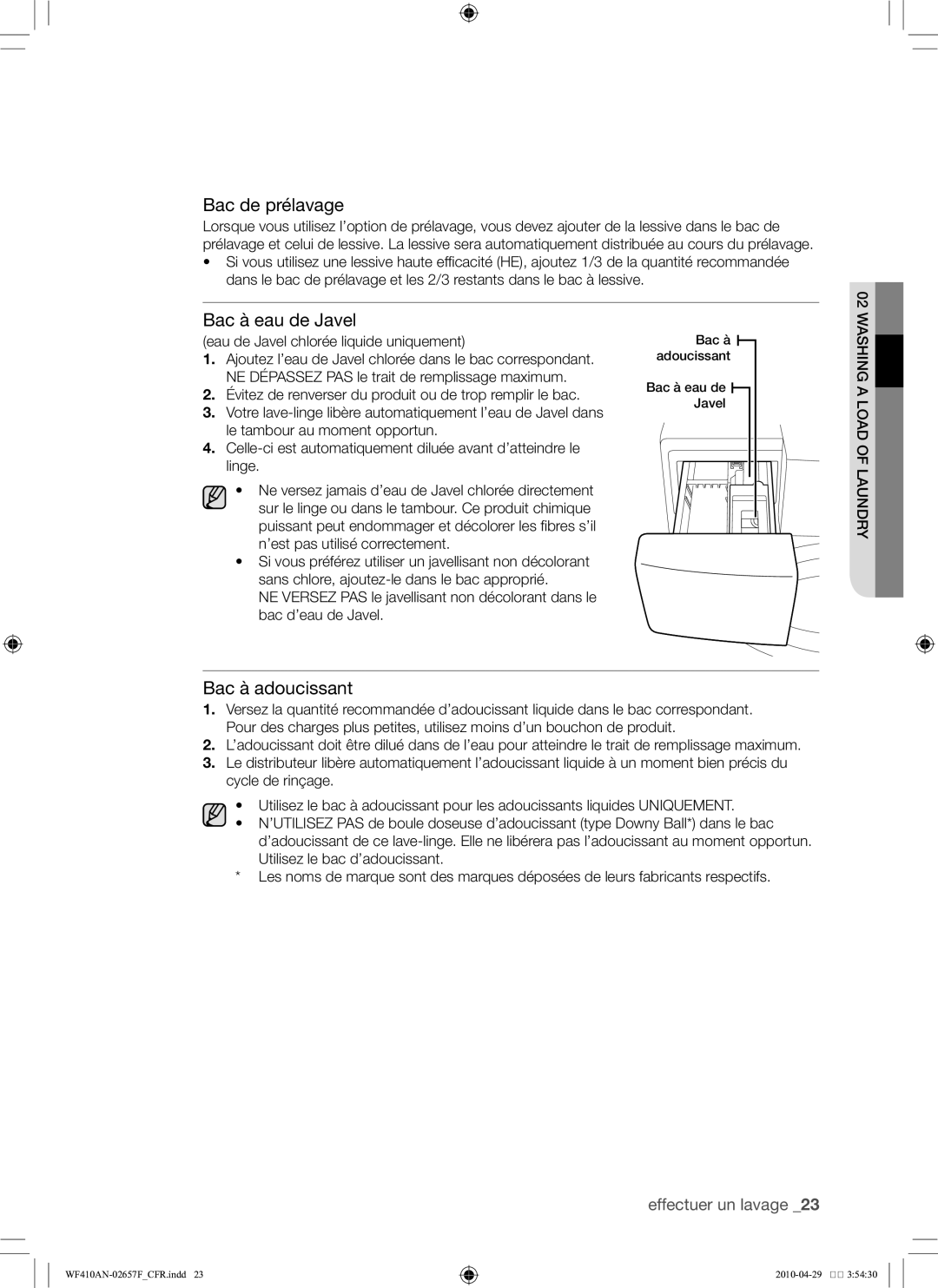 Samsung DC68-02657F Bac de prélavage, Bac à eau de Javel, Bac à adoucissant, Eau de Javel chlorée liquide uniquement 