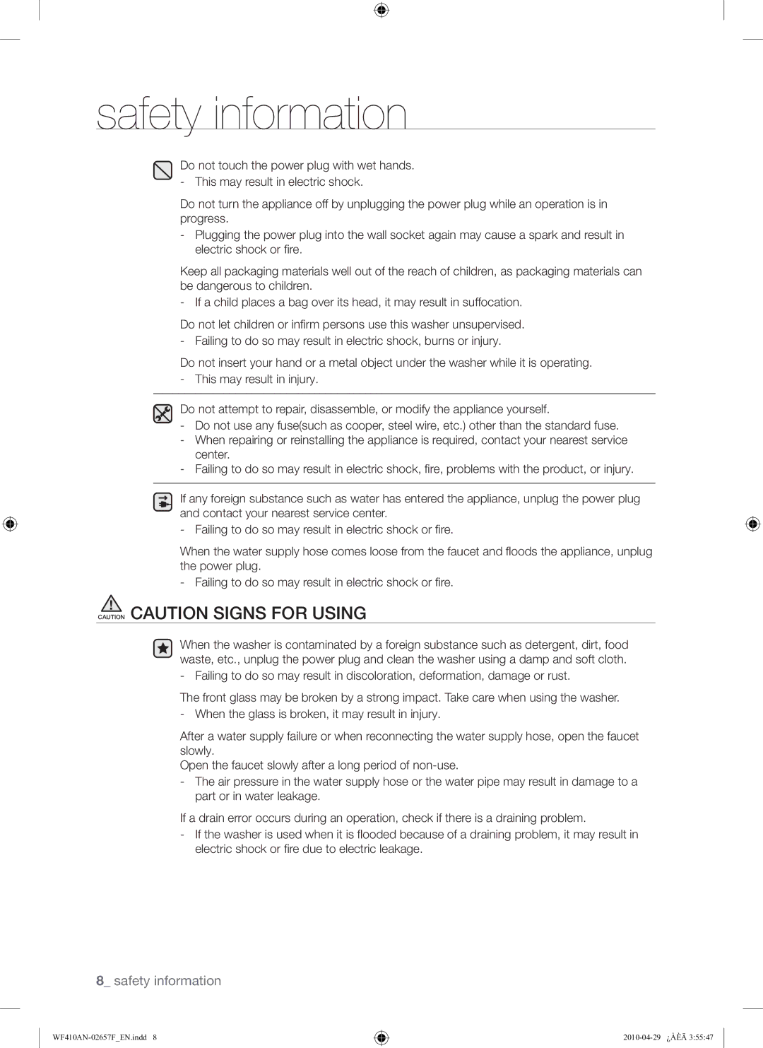 Samsung DC68-02657F user manual Safety information 