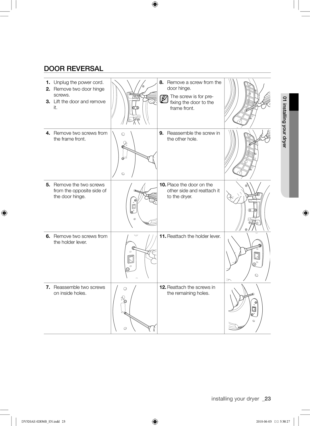 Samsung DC68-02836B user manual Door Reversal 