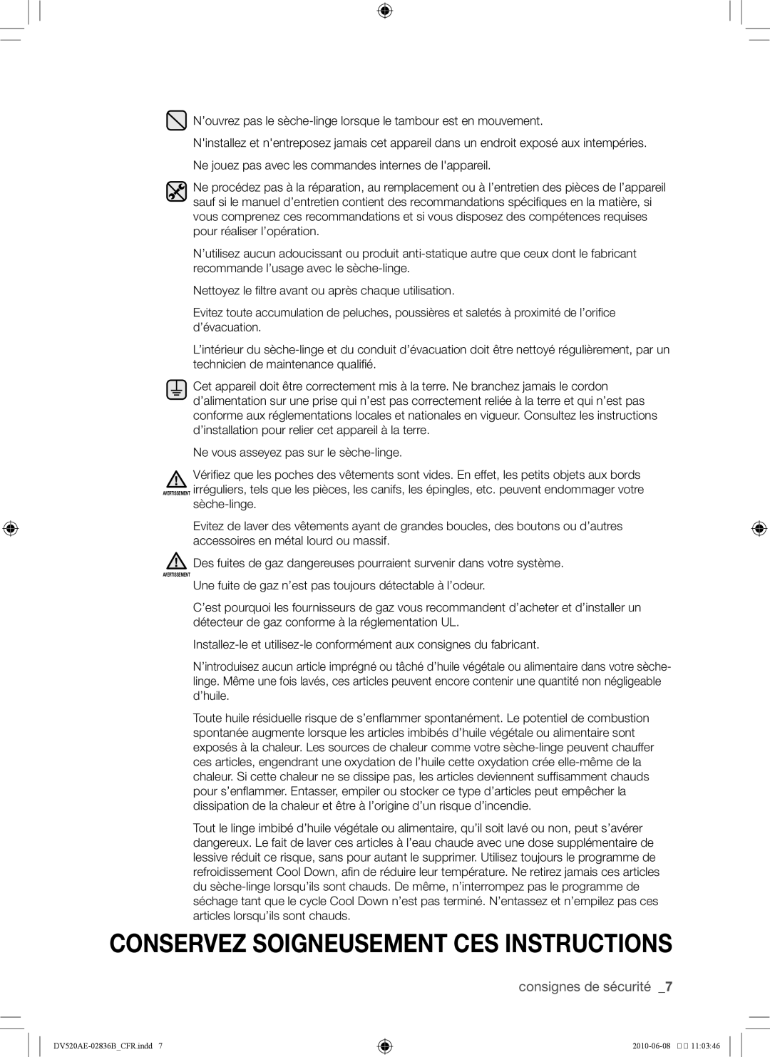 Samsung DC68-02836B user manual Conservez soigneusement ces instructions 