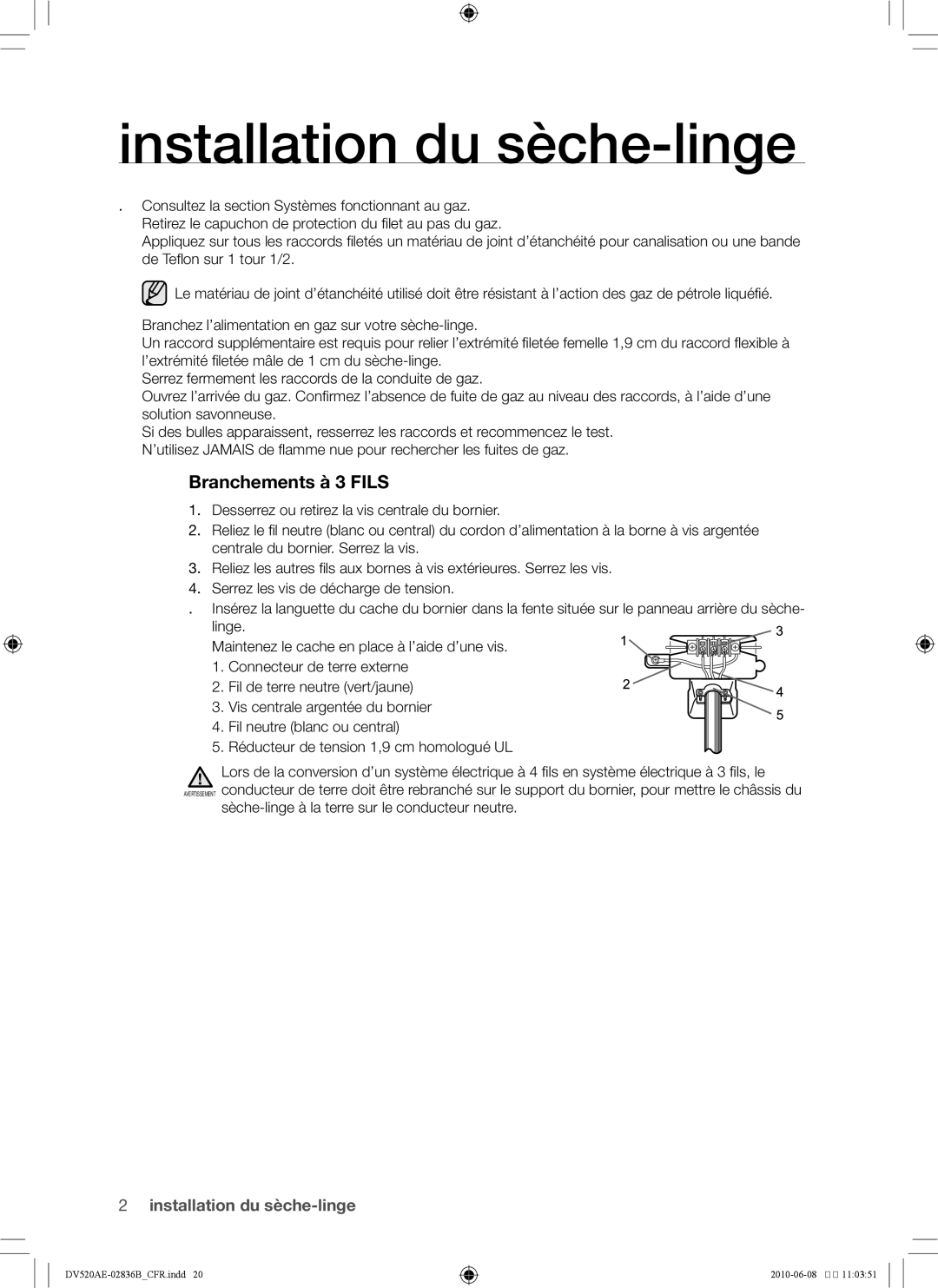 Samsung DC68-02836B user manual Branchements à 3 Fils 