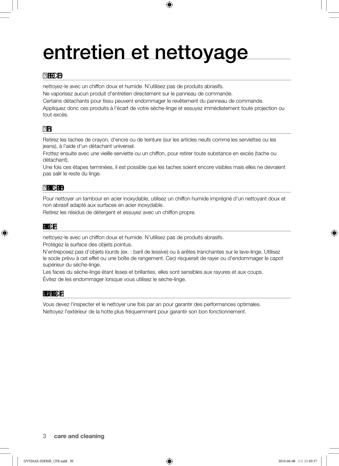 Samsung DC68-02836B user manual Entretien et nettoyage 