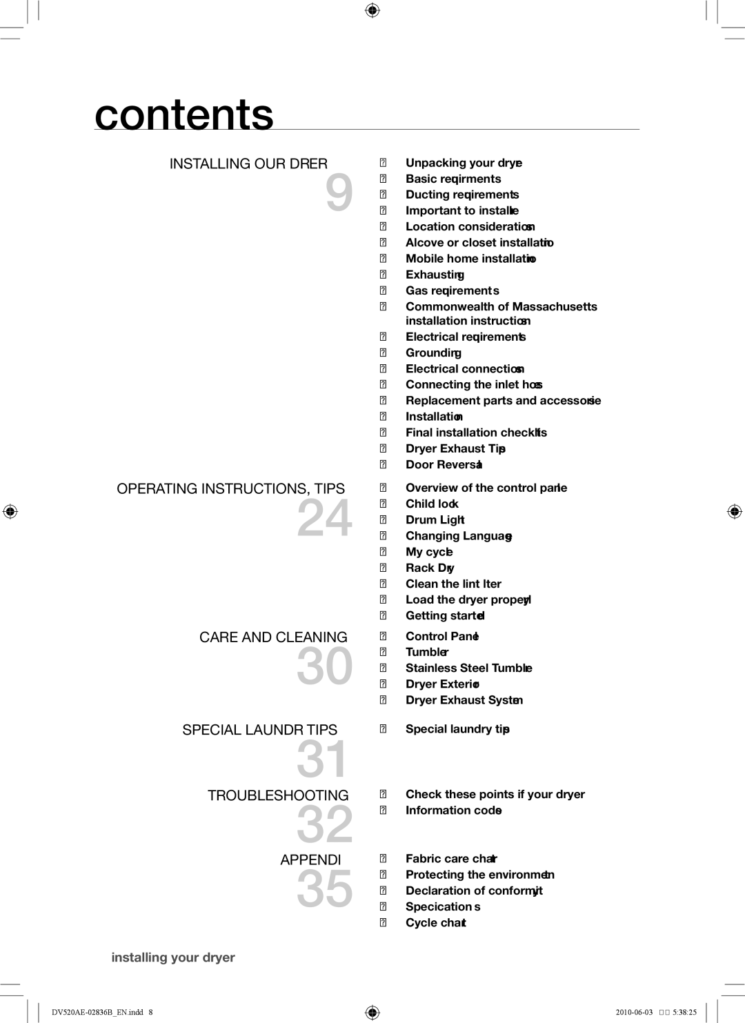 Samsung DC68-02836B user manual Contents 