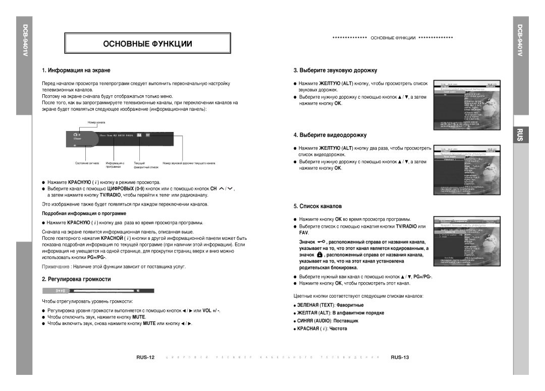 Samsung DCB-9401V manual ÉëçéÇçõÖ îìçäñàà, ÀÌÙÓÏ‡ˆËﬂ Ì‡ ˝Í‡ÌÂ, Êâ„Ûîëó‚Í‡ „Óïíóòúë, Ëôëòóí Í‡Ì‡Îó‚ 