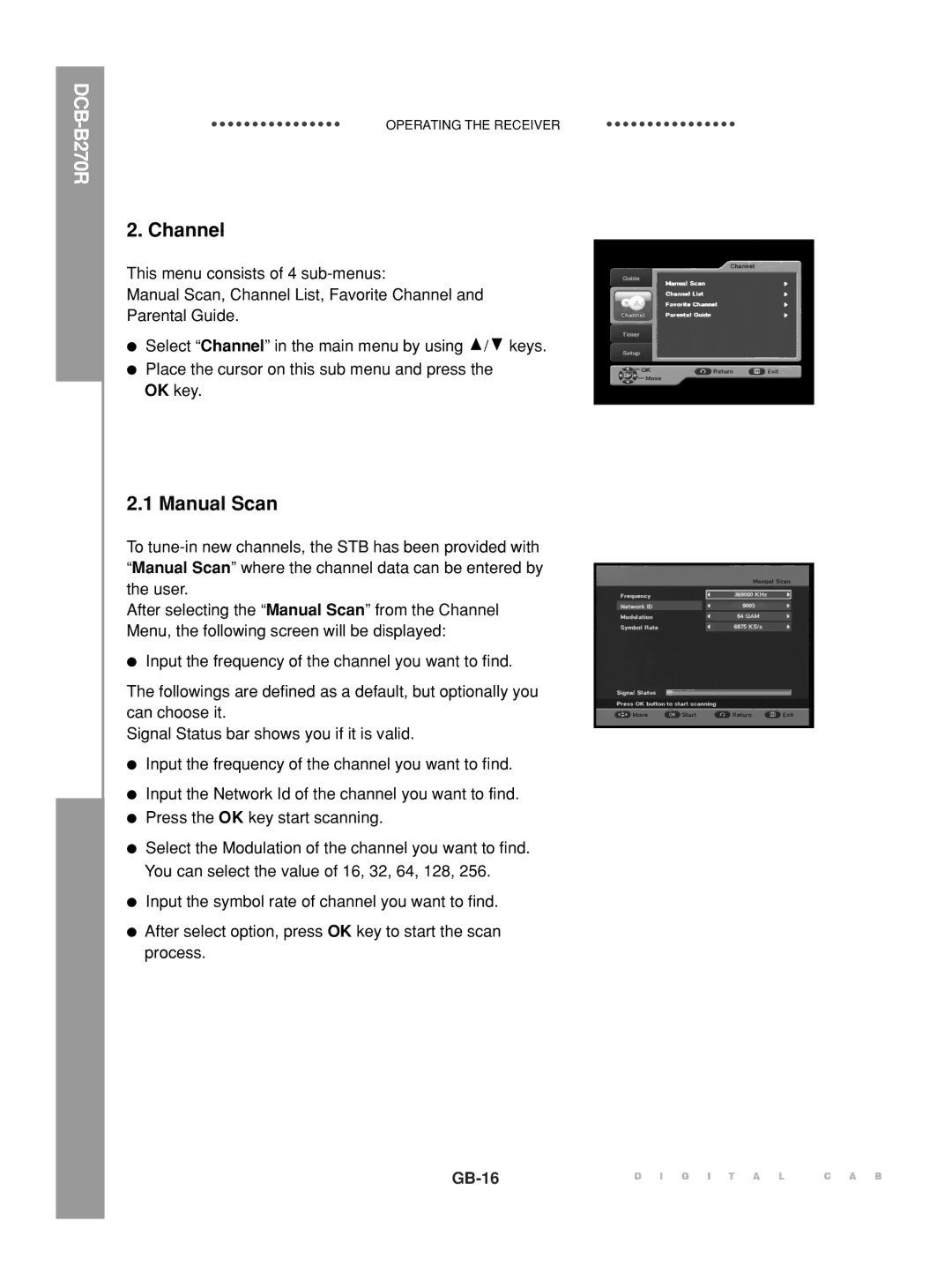 Samsung DCB-B270R manual Channel, Manual Scan 