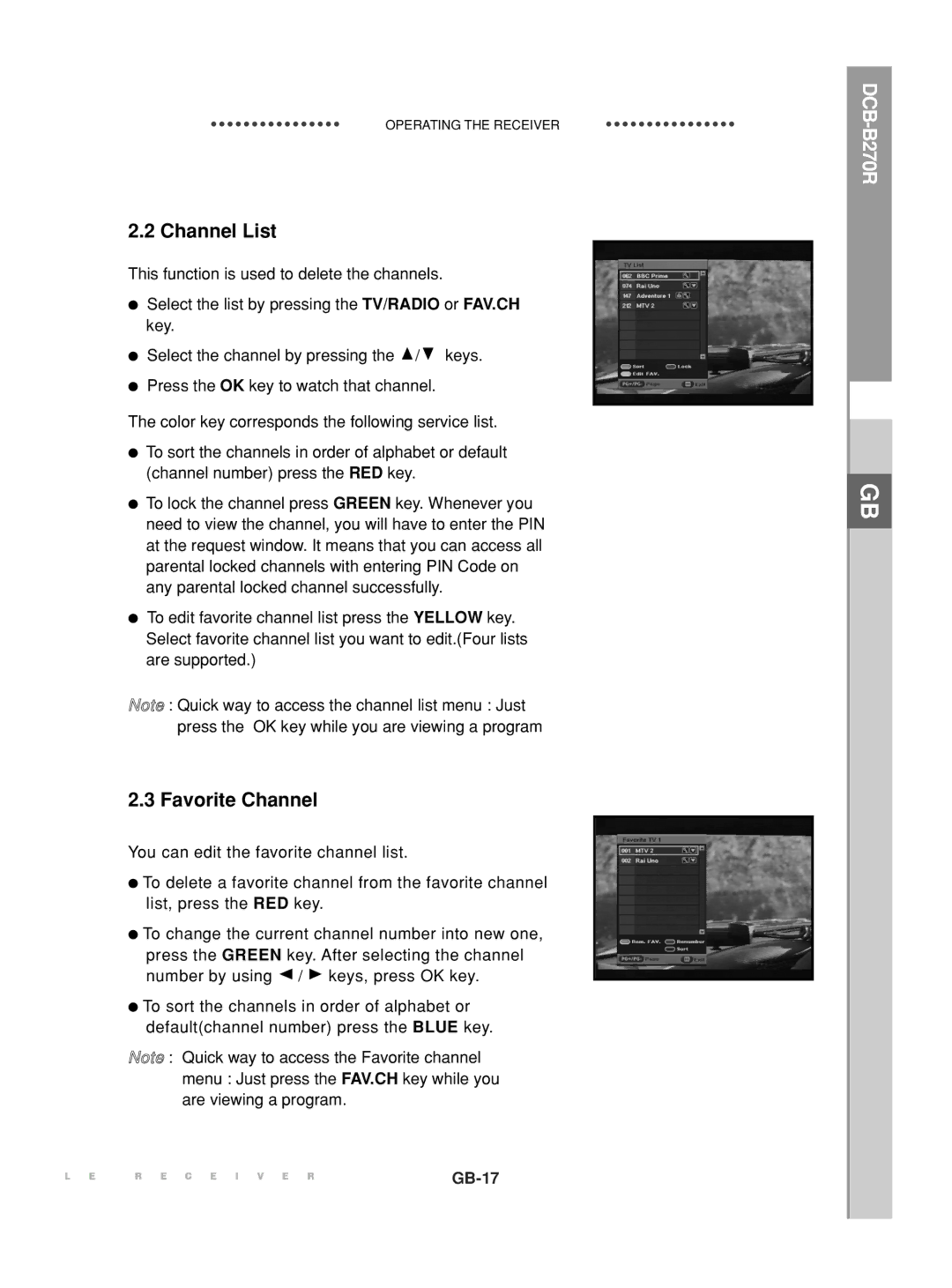 Samsung DCB-B270R manual Channel List, Favorite Channel 