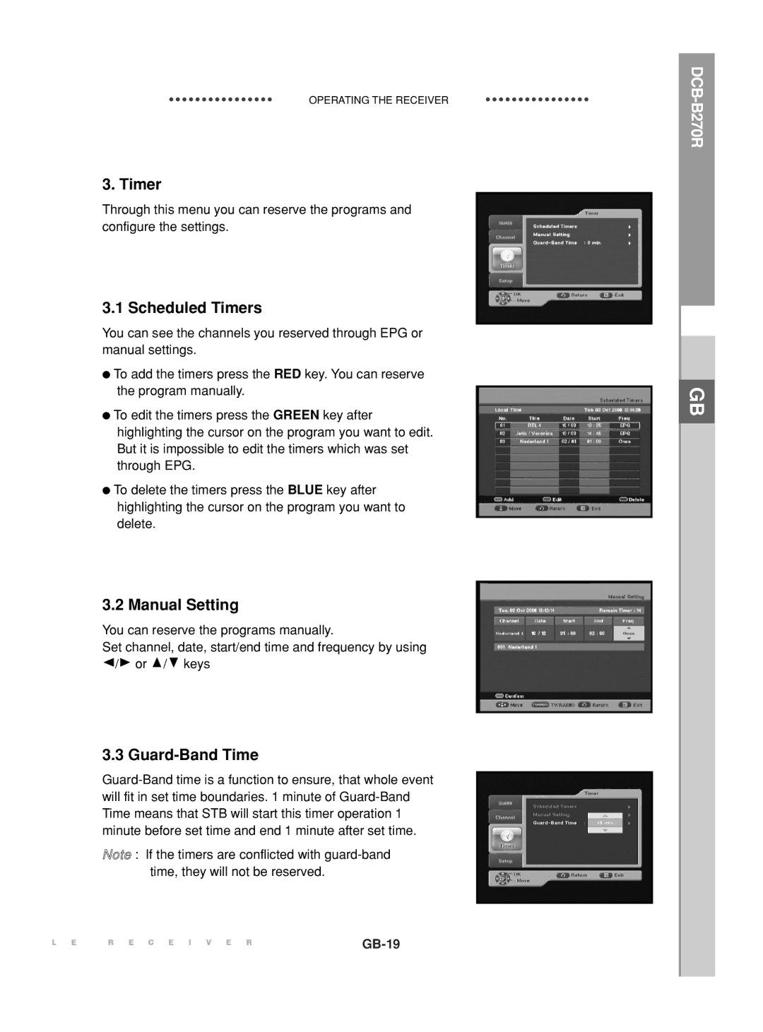 Samsung DCB-B270R manual Scheduled Timers, Manual Setting, Guard-Band Time 