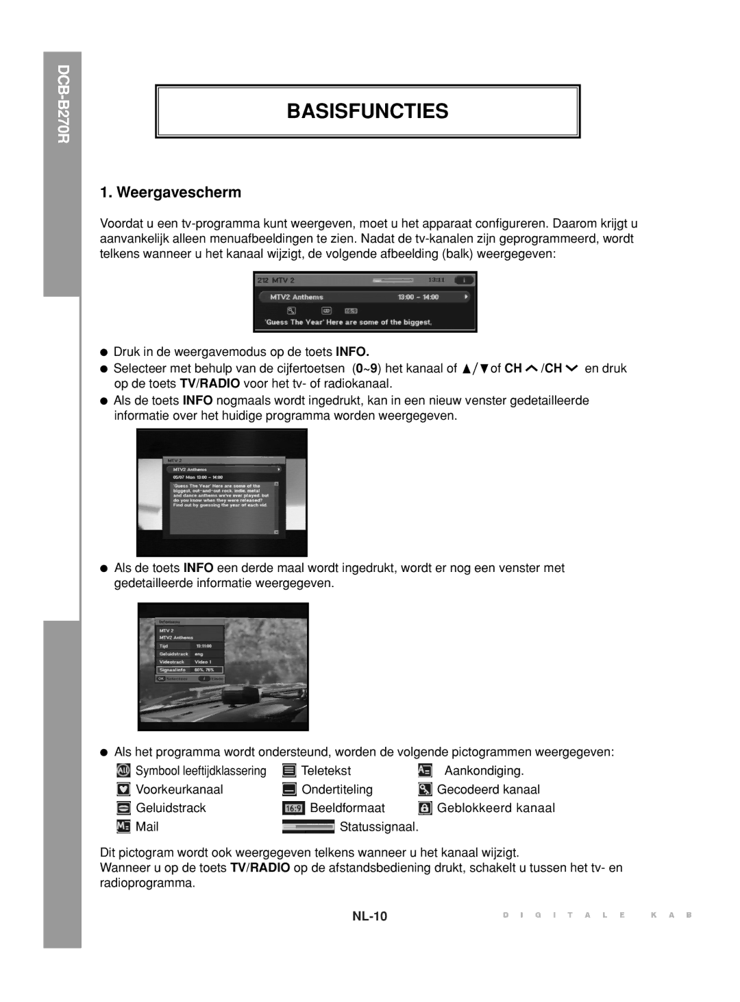 Samsung DCB-B270R manual Basisfuncties, Weergavescherm 