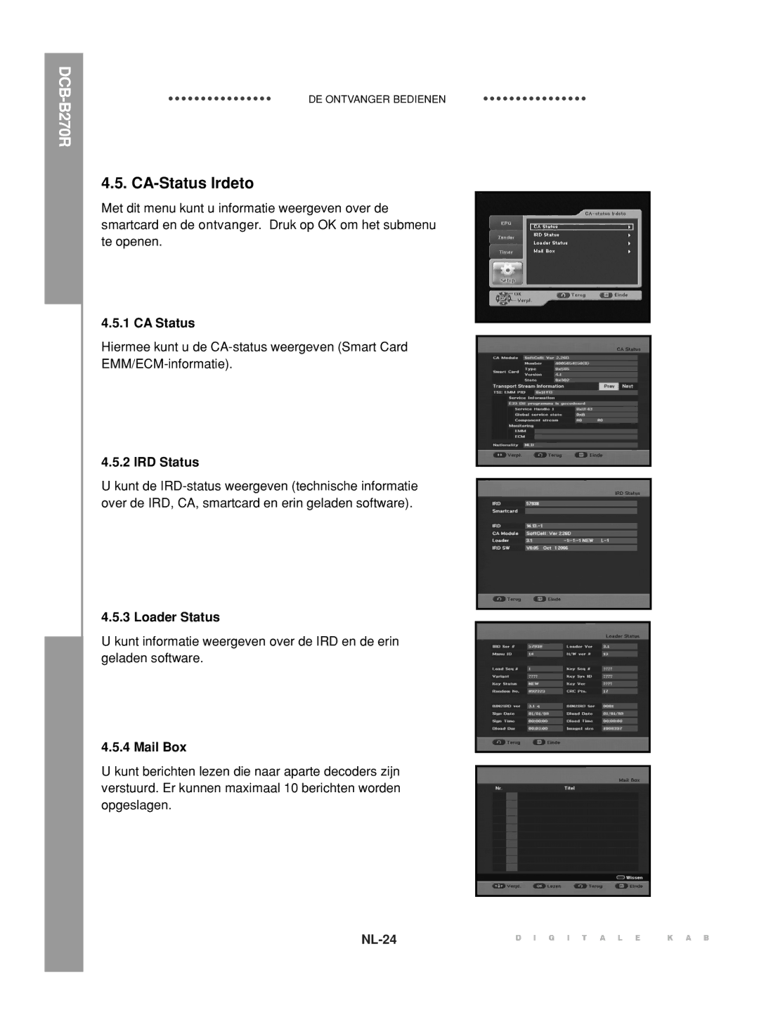 Samsung DCB-B270R manual CA-Status Irdeto, CA Status 