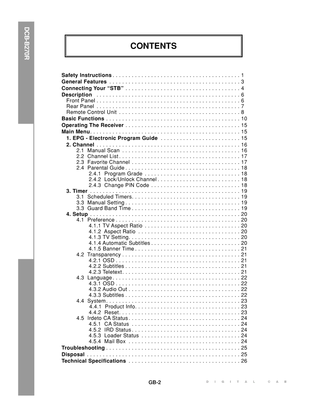 Samsung DCB-B270R manual Contents 