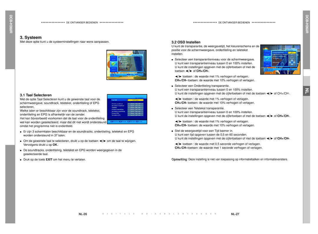 Samsung DCB-H360R manual Systeem, Taal Selecteren, OSD Instellen 