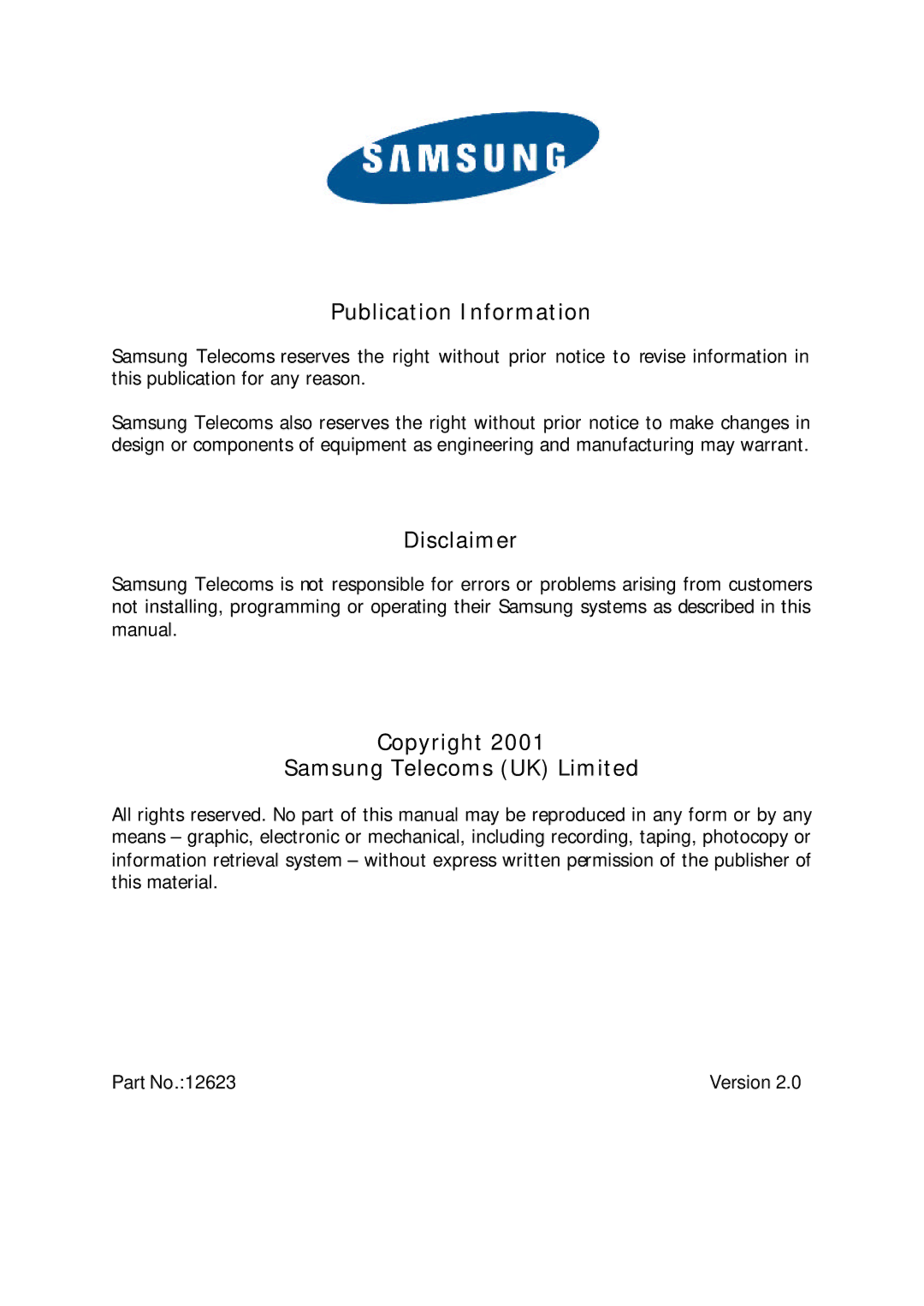 Samsung DCS-408I manual Publication Information 